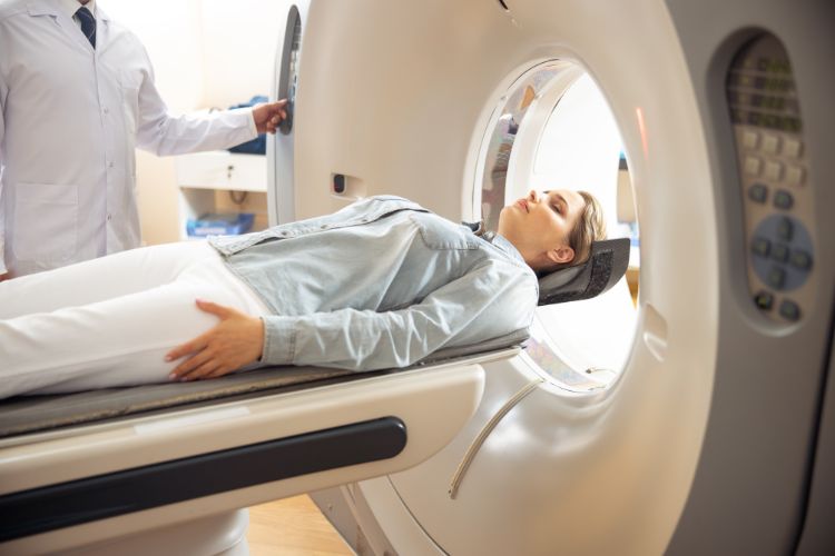 woman receiving ct scan